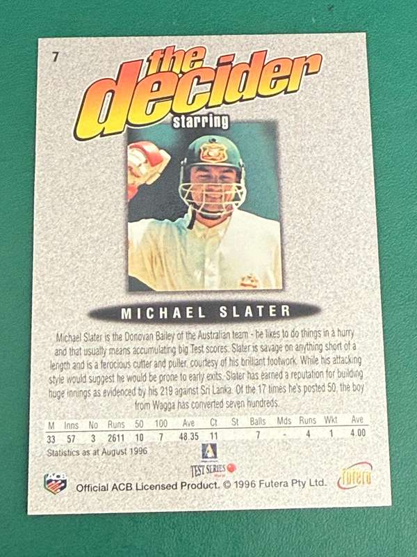 Cricket Card - Michael Slater (Nr7) 1996 Futera Cricket Card