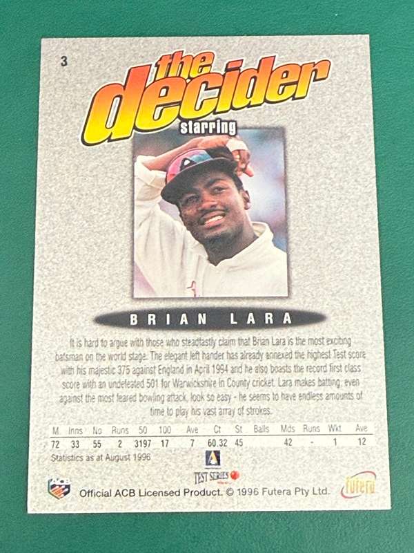 Cricket Card - Brian Lara (Nr3) 1996 Futera Cricket Card