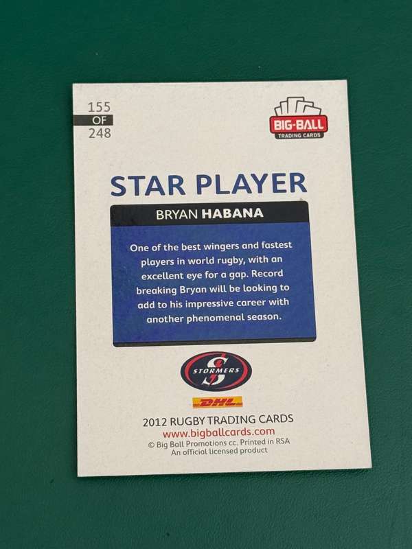 Rugby Card - *SIGNED* Bryan Habana 2012 Big Ball Rugby Card