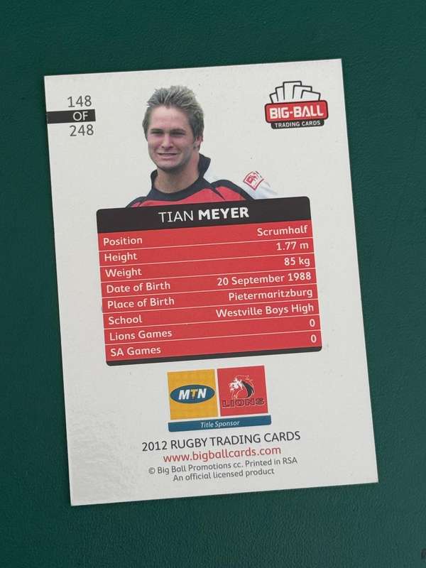 Rugby Card - *SIGNED* Tian Meyer 2012 Big Ball Rugby Card
