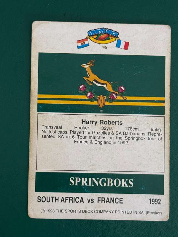 Rugby Card - Harry Roberts 1993 Sports Deck Rugby Card