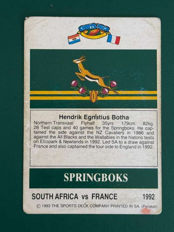 Rugby Card - Naas Botha 1993 Sports Deck Rugby Card