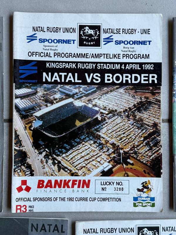 Rugby Programme - (5) Five Natal Rugby Programmes 1992-1994