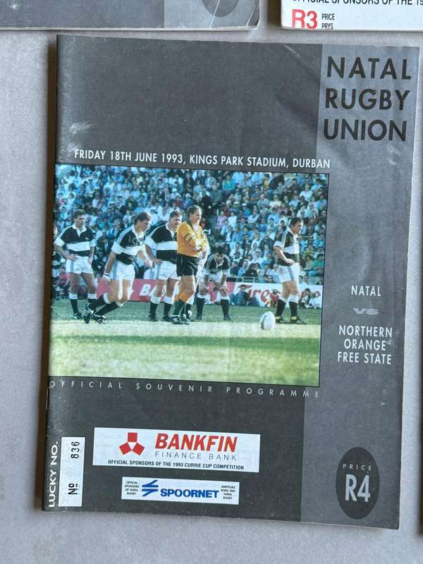 Rugby Programme - (5) Five Natal Rugby Programmes 1992-1994