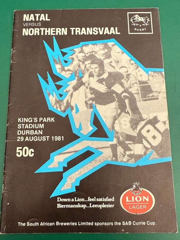 Rugby Programme - Natal vs Northern-Transvaal 29/08/1981