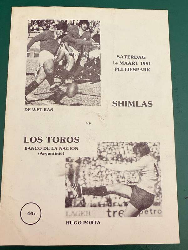 Rugby Programme - *TOUR Match* Shimlas vs Los Toros (Argentina) 14/03/1981
