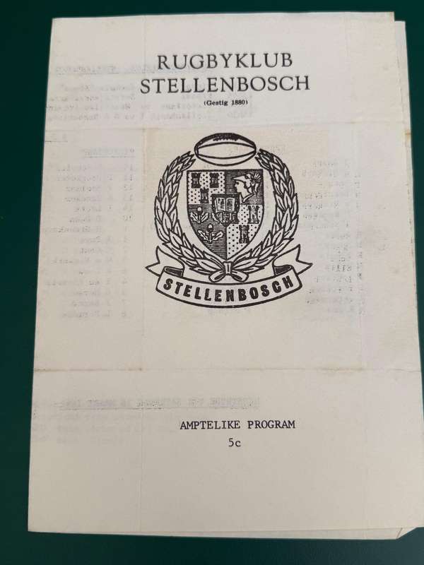 Rugby Programme - Stellenbosch vs Barbarians 21/03/1981