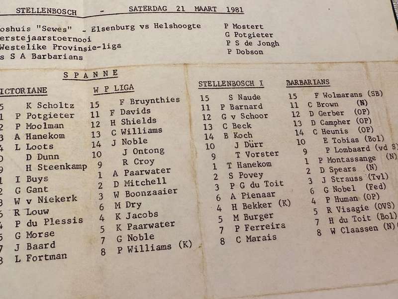 Rugby Programme - Stellenbosch vs Barbarians 21/03/1981