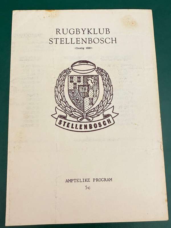 Rugby Programme - Stellenbosch vs Villagers 02/05/1981