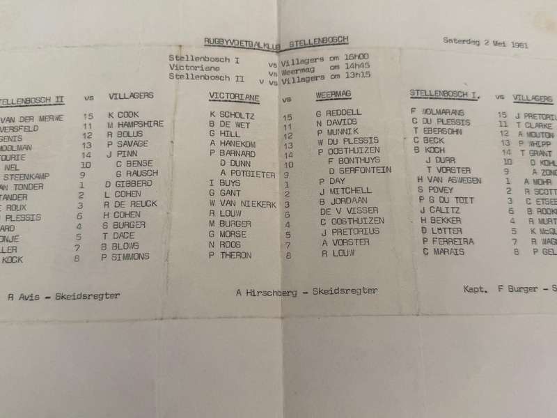 Rugby Programme - Stellenbosch vs Villagers 02/05/1981