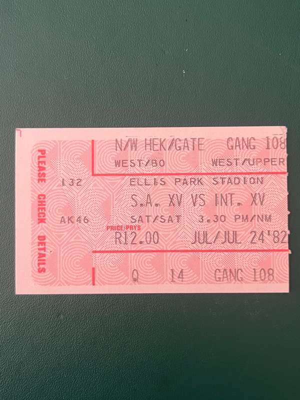 Rugby Ticket - South-Africa XV vs International XV 24/07/1982