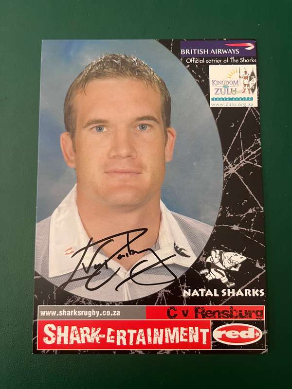 Rugby Card - *SIGNED* Charl van Rensburg Sharks Rugby Card
