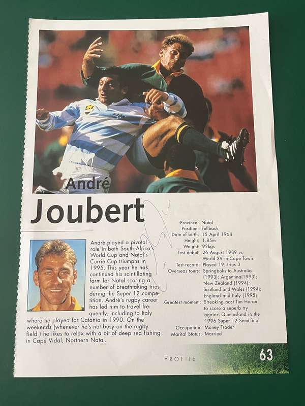 Rugby Signature - *SIGNED* Andre Joubert