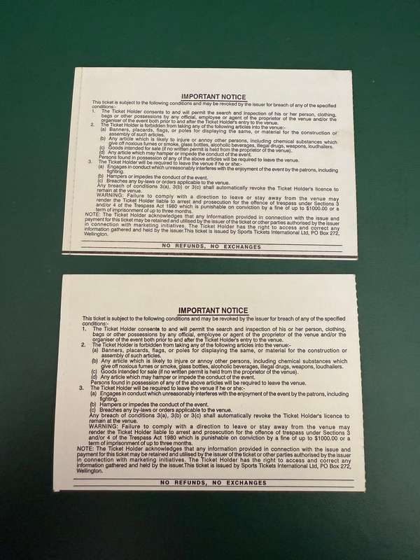 Rugby Tickets * 2 - Auckland/Otago vs Northern-Transvaal 07/04/1996 and 22/03/1997