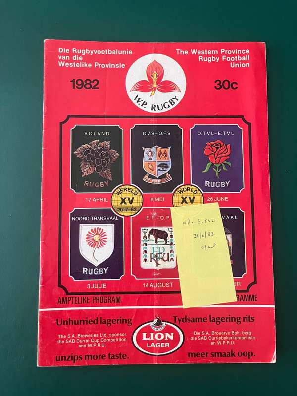 Rugby Programme - Western-Province vs Eastern-Transvaal 26/06/1982
