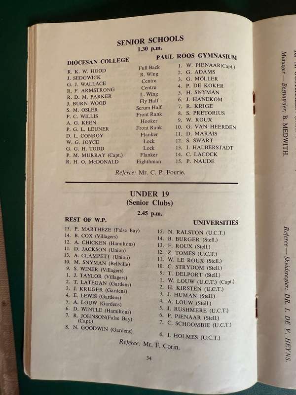 Rugby Programme - *WP 75 year Anniversary* Western-Province vs Natal 01/09/1958