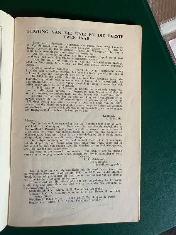 Rugby Programme - *WP 75 year Anniversary* Western-Province vs Natal 01/09/1958