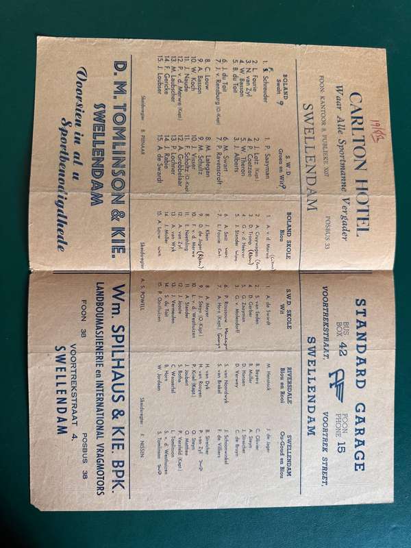 Rugby Programme - Boland vs South Western Districts 19/05/1956 (Swellendam)