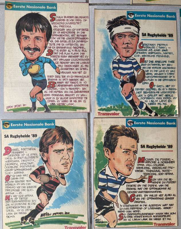 Rugby  - 27 (Twenty Seven) Sketches SA Rugby Heroes/SA Rugby Helde as per Transvaler Newspaper 1989