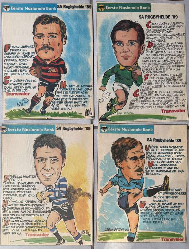 Rugby  - 27 (Twenty Seven) Sketches SA Rugby Heroes/SA Rugby Helde as per Transvaler Newspaper 1989