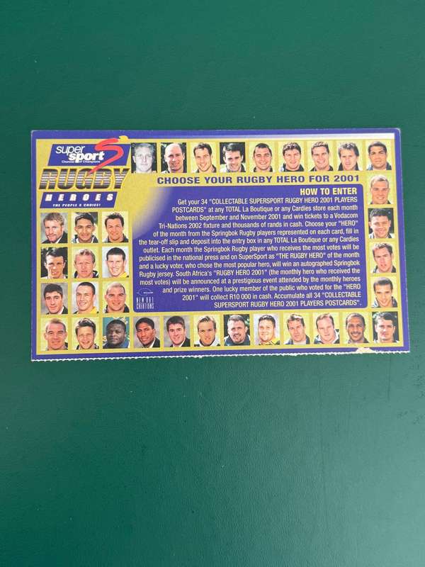 Rugby Card - Andre Vos 2001 Total/Cardies Rugby Card