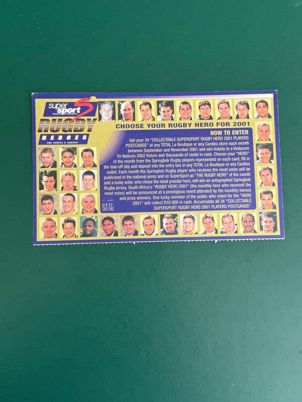 Rugby Card - Ettienne Fynn 2001 Total/Cardies Rugby Card