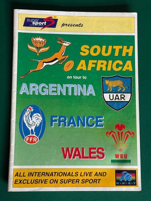 Rugby Itinerary/Information booklet (38pages) - 1996 Springbok Tour to Argentina/France and Wales