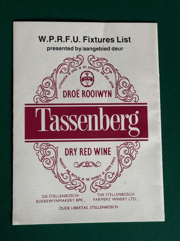 Rugby Itinerary - 1981 Western-Province Rugby Union issued by Tassenberg