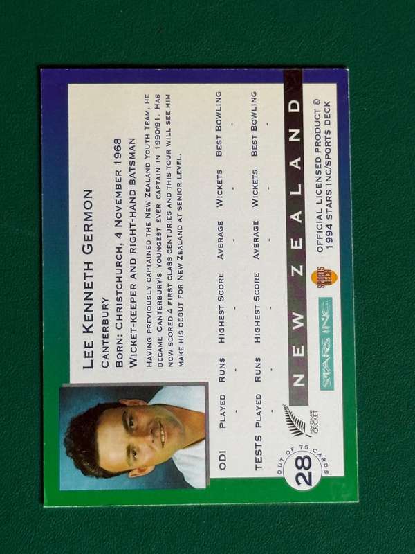 Cricket Card - *SIGNED* Lee Germon 1994 Sports Deck Cricket Card