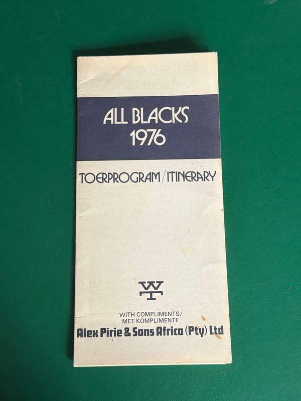 Rugby Itinerary - 1976 All Blacks Tour issued by Alex Pirie and Sons Africa (Pty) Ltd