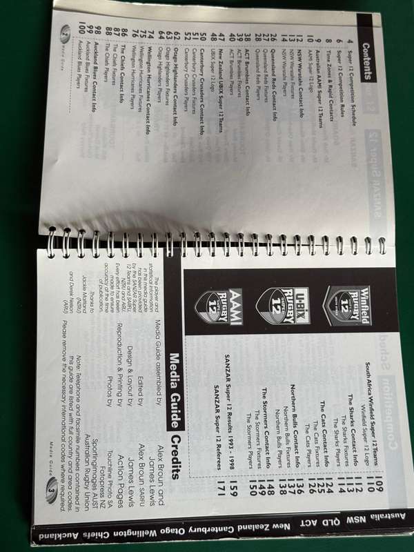 Rugby Book/Media Guide - 1998 Super 12 Media Guide (171 pages)