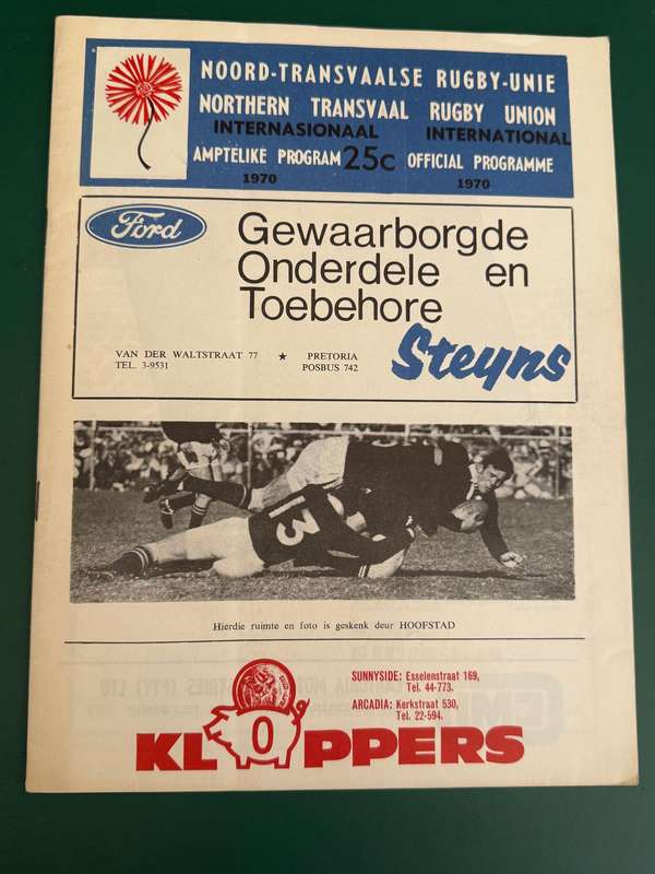 Rugby Programme - *TOUR MATCH* - Northern-Transvaal vs New Zealand All Blacks 05/09/1970