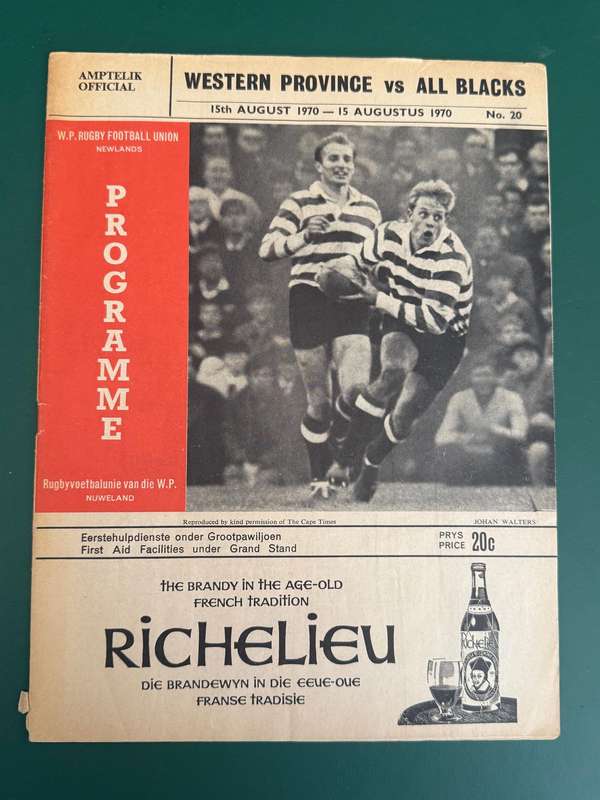 Rugby Programme - *TOUR MATCH* - Western-Province vs New Zealand All Blacks 15/08/1970