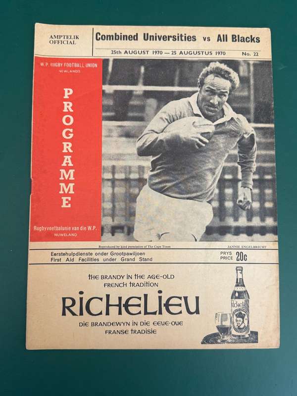 Rugby Programme - *TOUR MATCH* - Combined Universities vs New Zealand All Blacks 25/08/1970