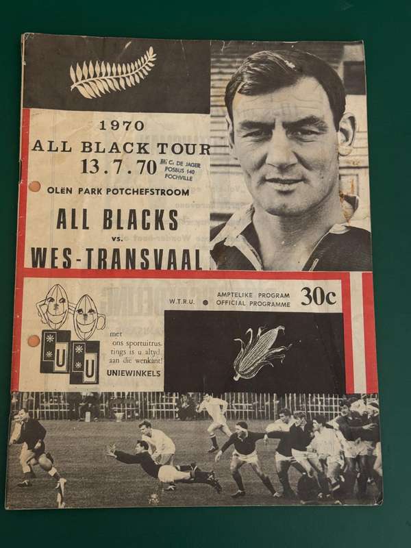 Rugby Programme - *TOUR MATCH*  Western-Transvaal vs New Zealand All Blacks 13/07/1970