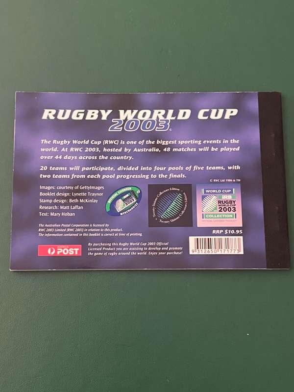 Rugby - 2003 Rugby World Cup Stamp and Postcard Booklet (10 pages) issued by Australia Post
