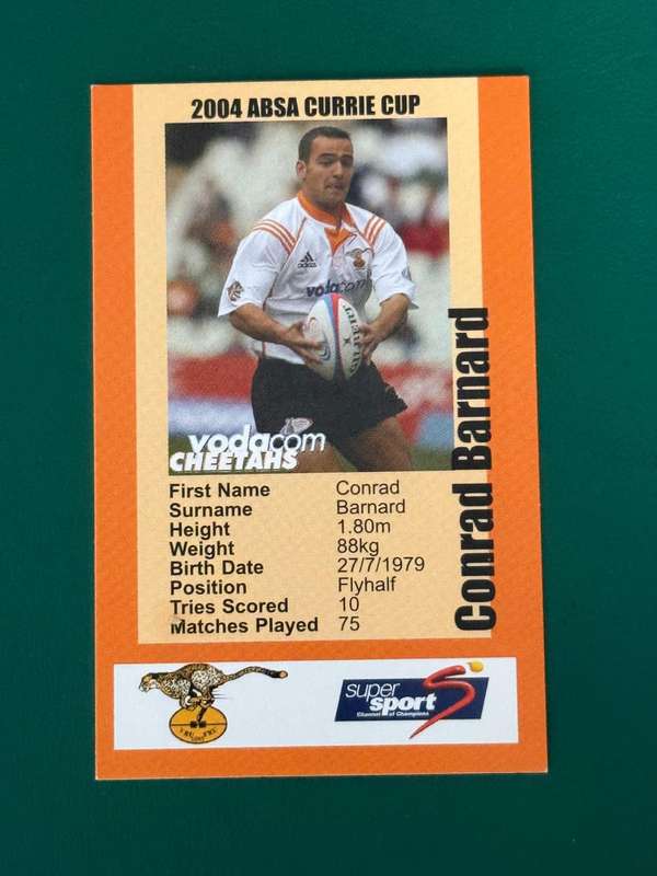 Rugby Card - Conrad Barnard 2004 Cheetahs SCI Rugby Card