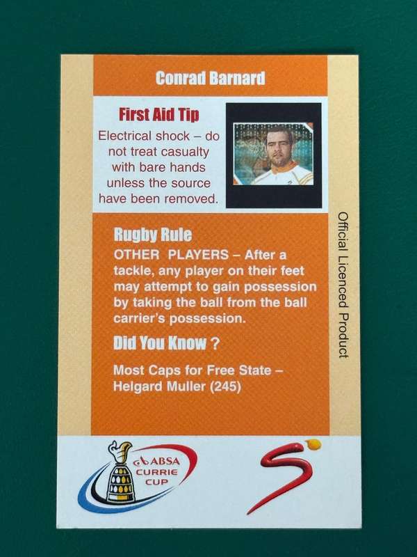 Rugby Card - Conrad Barnard 2004 Cheetahs SCI Rugby Card