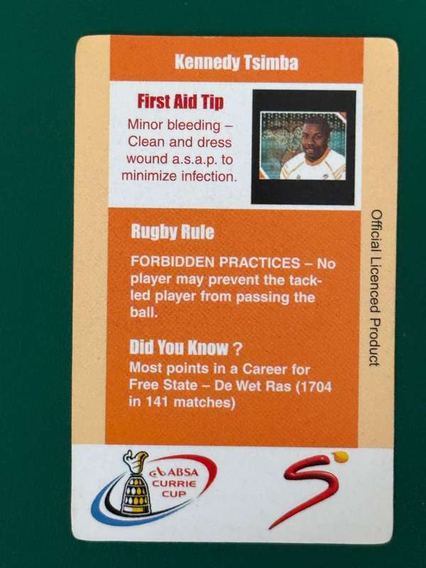 Rugby Card - Kennedy Tsimba 2004 Cheetahs SCI Rugby Card