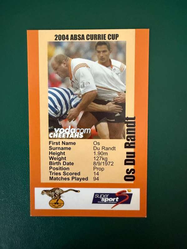Rugby Card - Os du Randt 2004 Cheetahs SCI Rugby Card