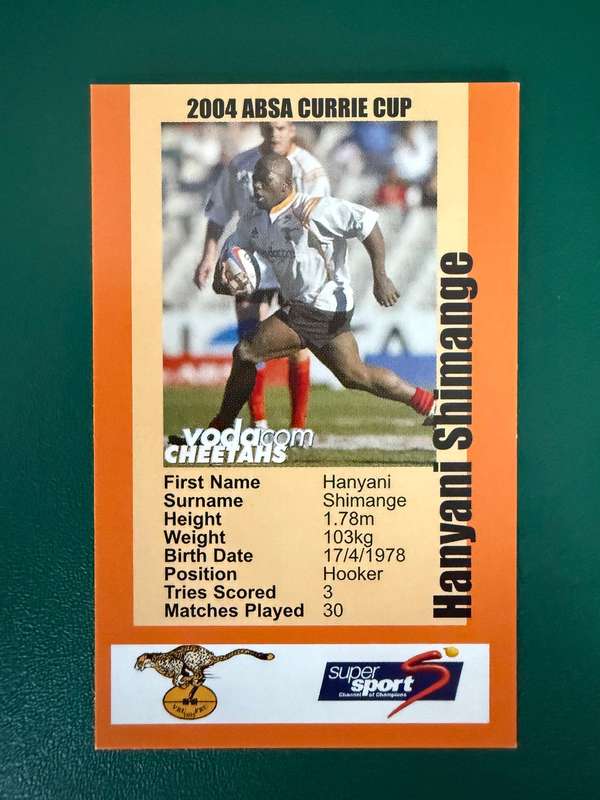Rugby Card - Hanyani Shimange 2004 Cheetahs SCI Rugby Card