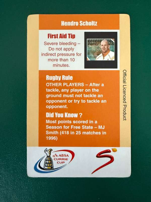 Rugby Card - Hendro Scholtz 2004 Cheetahs SCI Rugby Card