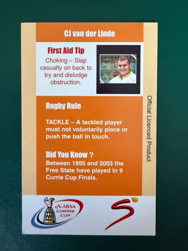 Rugby Card - CJ van der Linde 2004 Cheetahs SCI Rugby Card