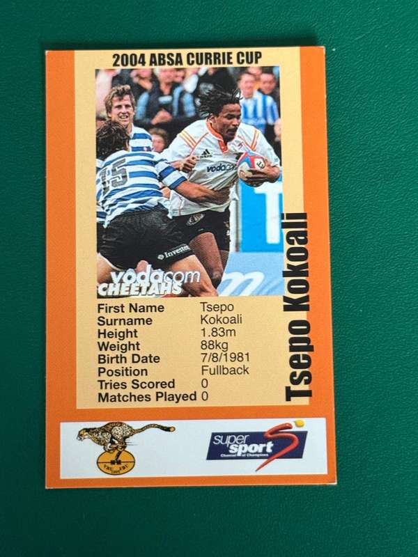 Rugby Card - *Rare* Tsepo Kokoali 2004 Cheetahs SCI Rugby Card