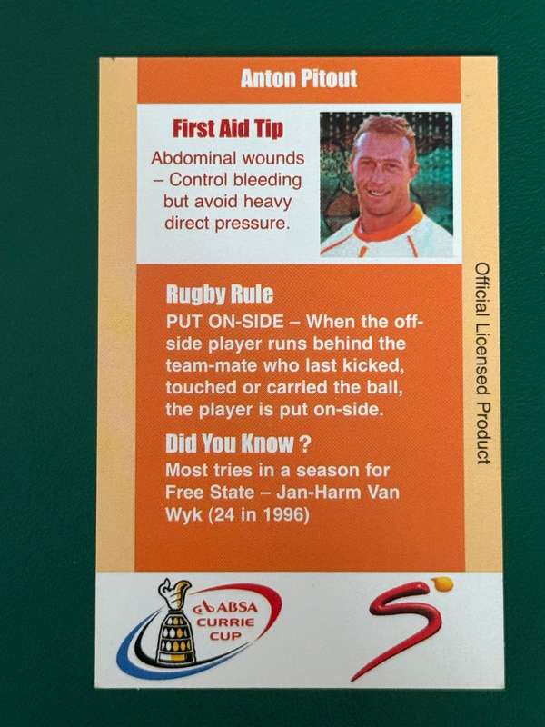 Rugby Card - *Rare* Anton Pitout 2004 Cheetahs SCI Rugby Card