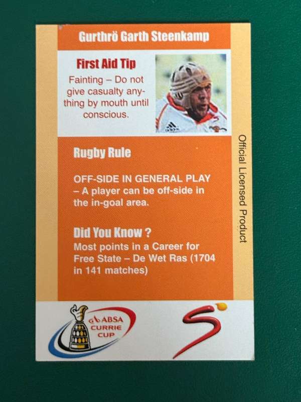 Rugby Card - *Rare* Gurthro Steenkamp 2004 Cheetahs SCI Rugby Card