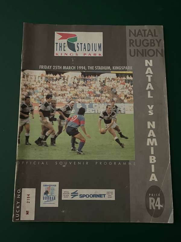 Rugby Programme - Natal vs Namibia 25/03/1995