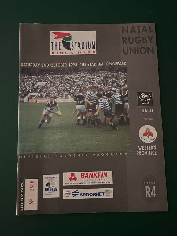 Rugby Programme - Natal vs Western-Province 2/10/1993