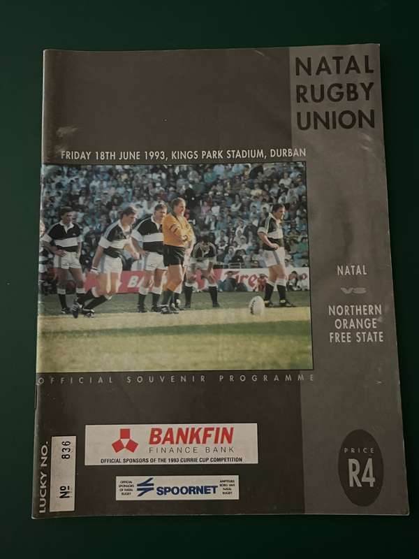 Rugby Programme - Natal vs Northern Free State 18/06/1993