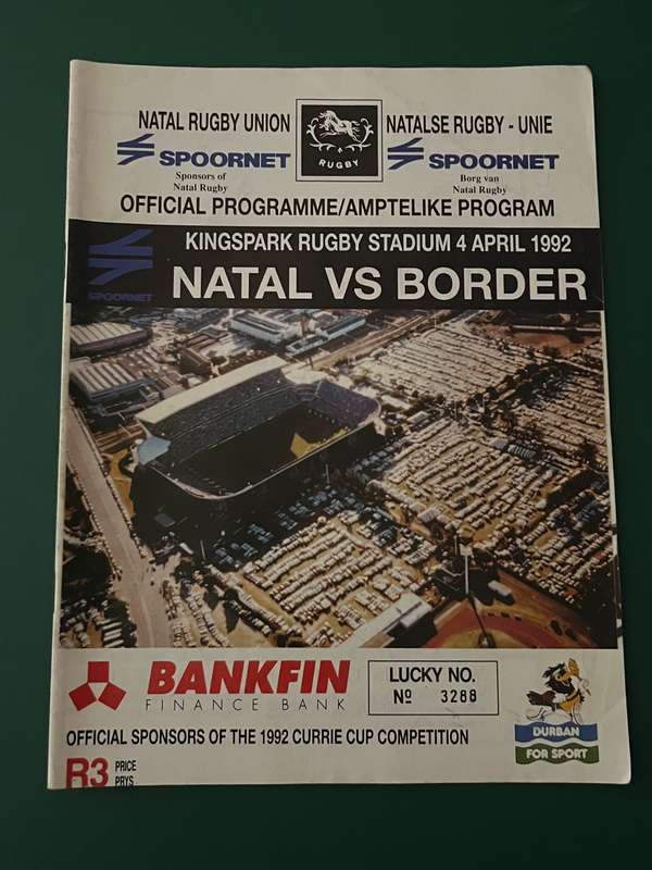 Rugby Programme - Natal vs Border 04/04/1992